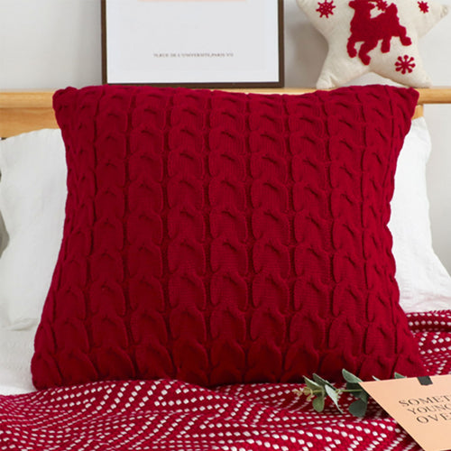 SOGA 2X 45cm Cable Knit Decorative Pillow Covers – Deep Red