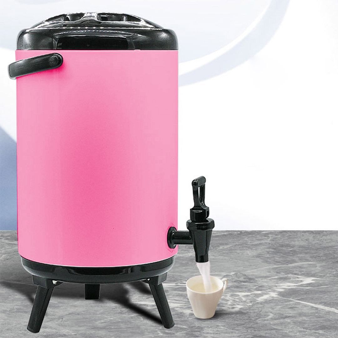 SOGA 4X 14L Stainless Steel Insulated Milk Tea Barrel Hot and Cold Beverage Dispenser Container with Faucet Pink