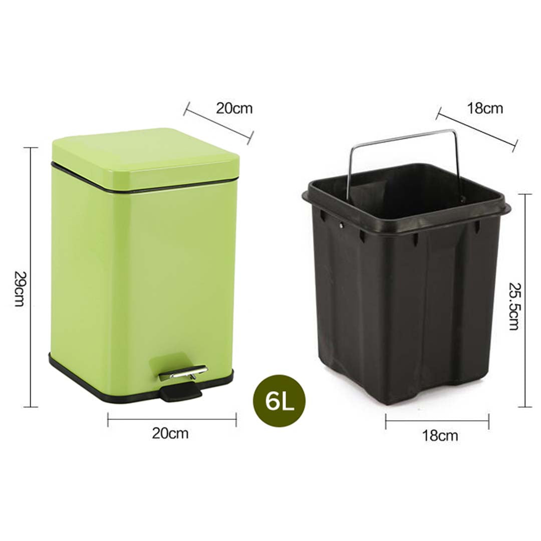SOGA 4X Foot Pedal Stainless Steel Rubbish Recycling Garbage Waste Trash Bin Square 6L Green