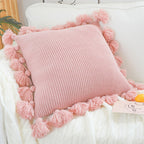 SOGA 45cm Textured Pillowcase with Pom-Pom Trim (Soft Pink)