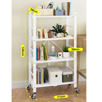 SOGA 2X 4 Tier Steel White Foldable Display Stand Multi-Functional Shelves Portable Storage Organizer with Wheels