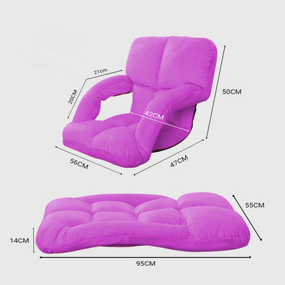 SOGA 4X Foldable Lounge Cushion Adjustable Floor Lazy Recliner Chair with Armrest Purple