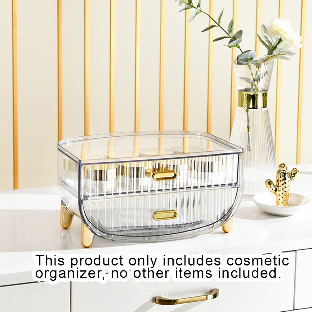 SOGA 2X 2 Tier Transparent Multifunctional Countertop Cosmetic Storage Makeup Skincare Holder Jewelry Cabinet Bathroom Desk Drawer Vanity Organiser