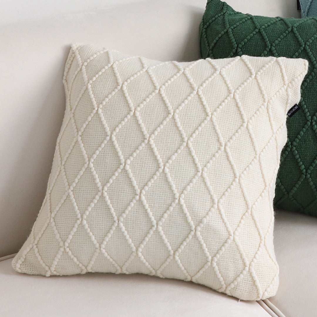 SOGA 2X 45cm Cream Cable Knit Diamond Pattern Pillow Covers – Soft Decorative Cushion Cases for Sofa, Bed & Home Décor