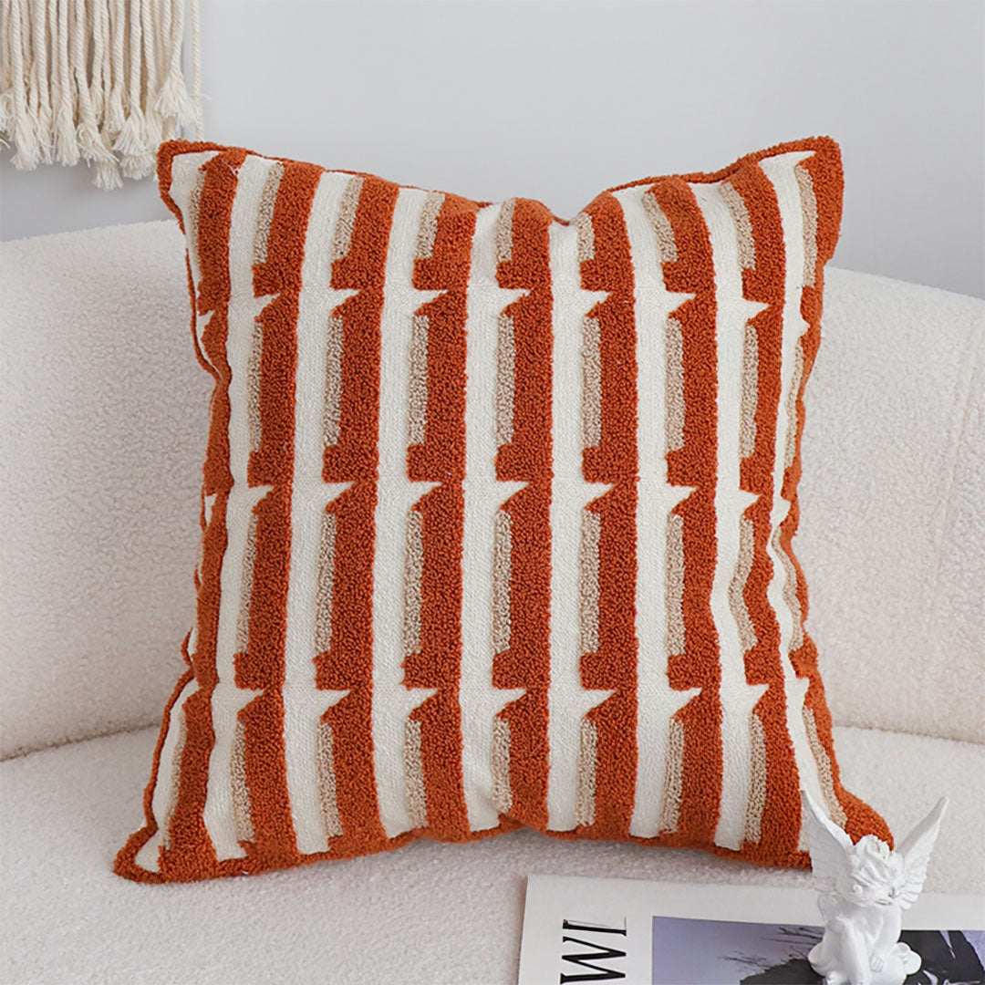 SOGA 45cm Rust Orange & Off-White Striped Polyester Decorative Pillowcase