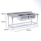 SOGA Stainless Steel Work Bench Right Dual Sink Commercial Restaurant Kitchen Food Prep 160*70*85