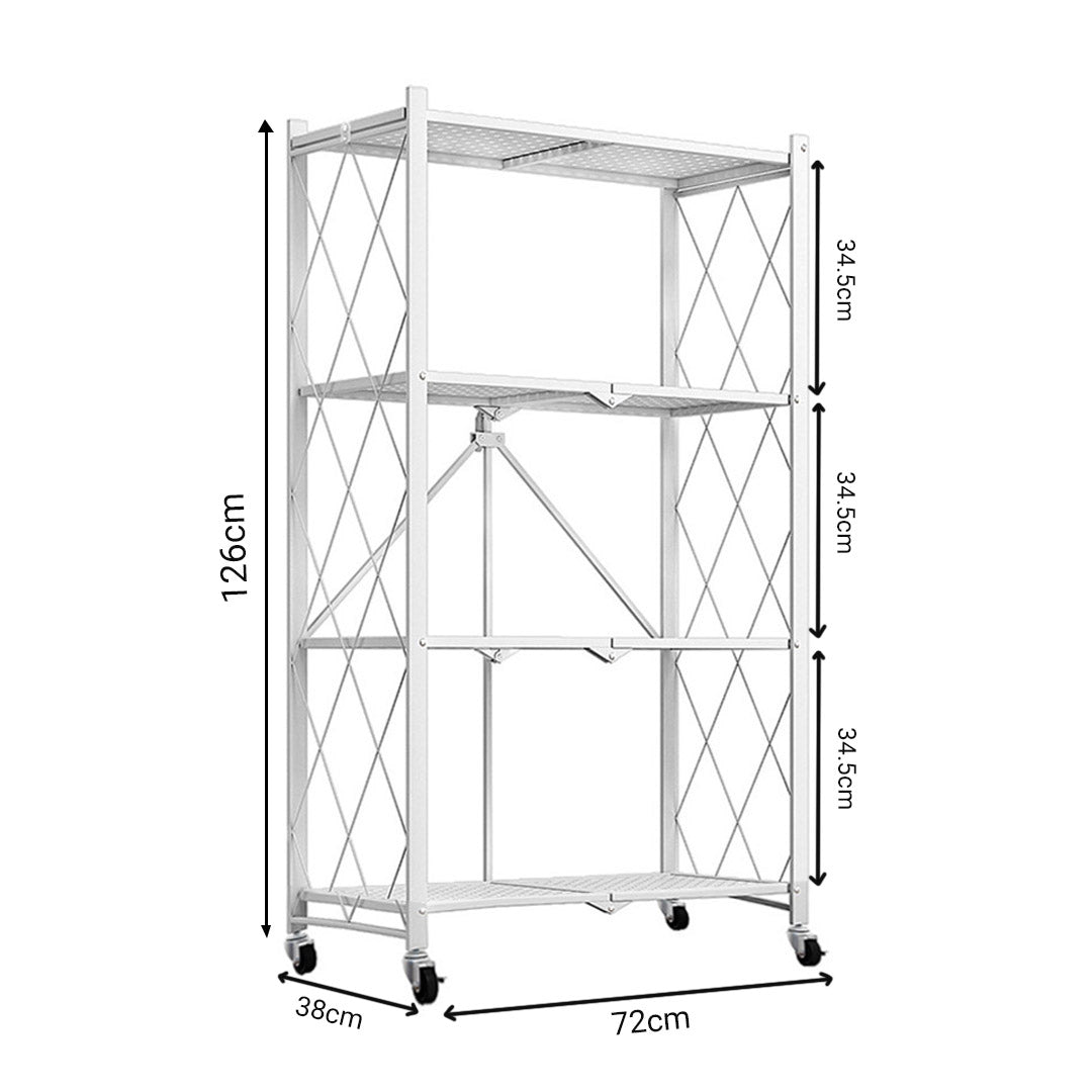 SOGA 2X 4 Tier Steel White Foldable Kitchen Cart Multi-Functional Shelves Portable Storage Organizer with Wheels