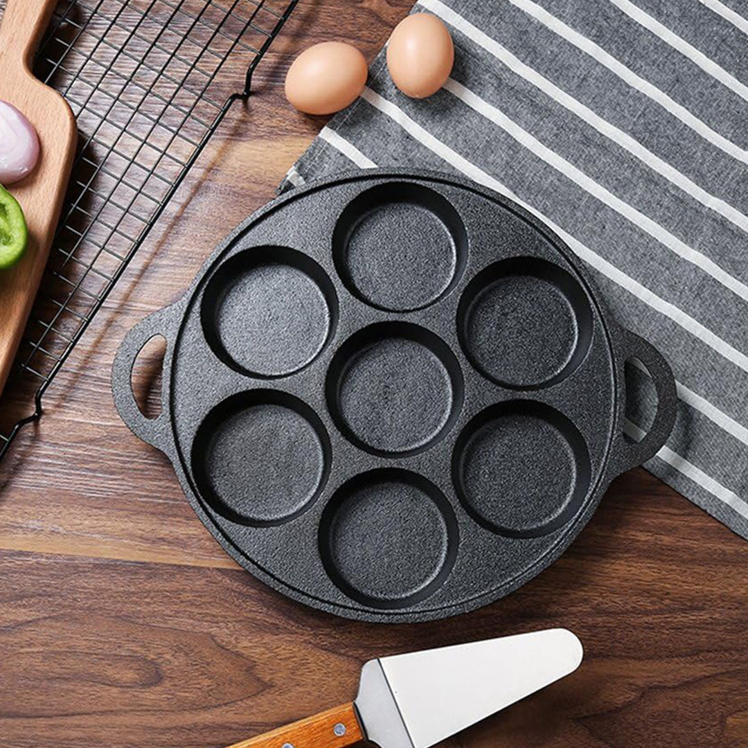 SOGA 31.5cm Cast Iron Takoyaki Fry Pan Octopus Balls Maker 7 Hole Cavities Grill Mold