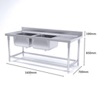 SOGA Stainless Steel Double Sink Bowl Work Bench Commercial Restaurant Food Prep 160*70*85cm