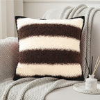 SOGA 45cm Cozy Brown & Cream Striped Bouclé Square Pillowcase