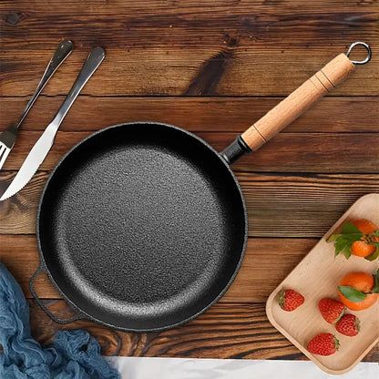 SOGA 2X 25cm Round Cast Iron Frying Pan Skillet Steak Sizzle Platter with Helper Handle