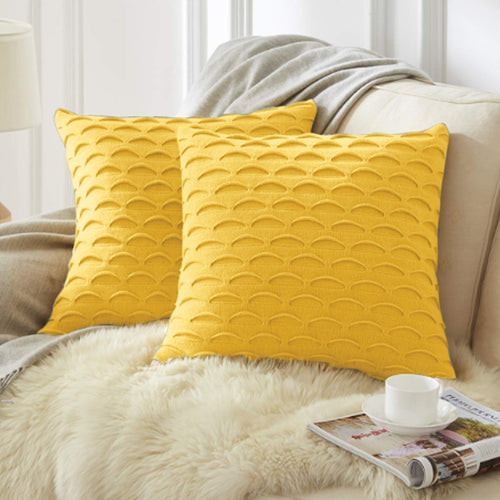 SOGA 2X 45cm Sunshine Yellow Scalloped Wave Pillowcase – Textured Decorative Cushion Covers for Home Décor