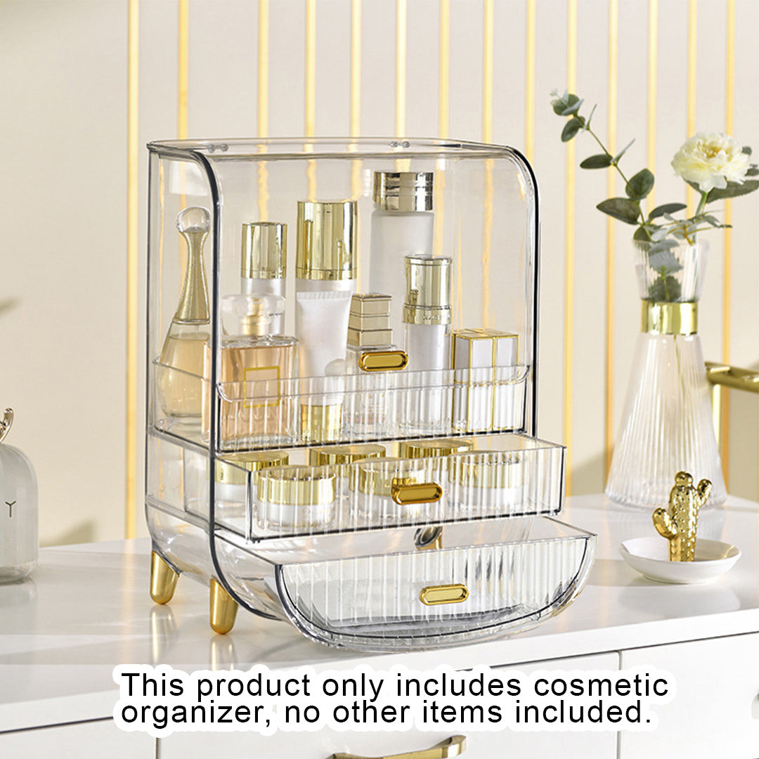 SOGA 3 Tier Transparent Multifunctional Countertop Cosmetic Storage Makeup Perfume Skincare Display Stand Shelf Drawer Type Organiser