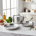 SOGA Essential Cooking Set – Stainless Steel Fry Pans (24cm & 28cm) + 17L Stock Pot, Silver