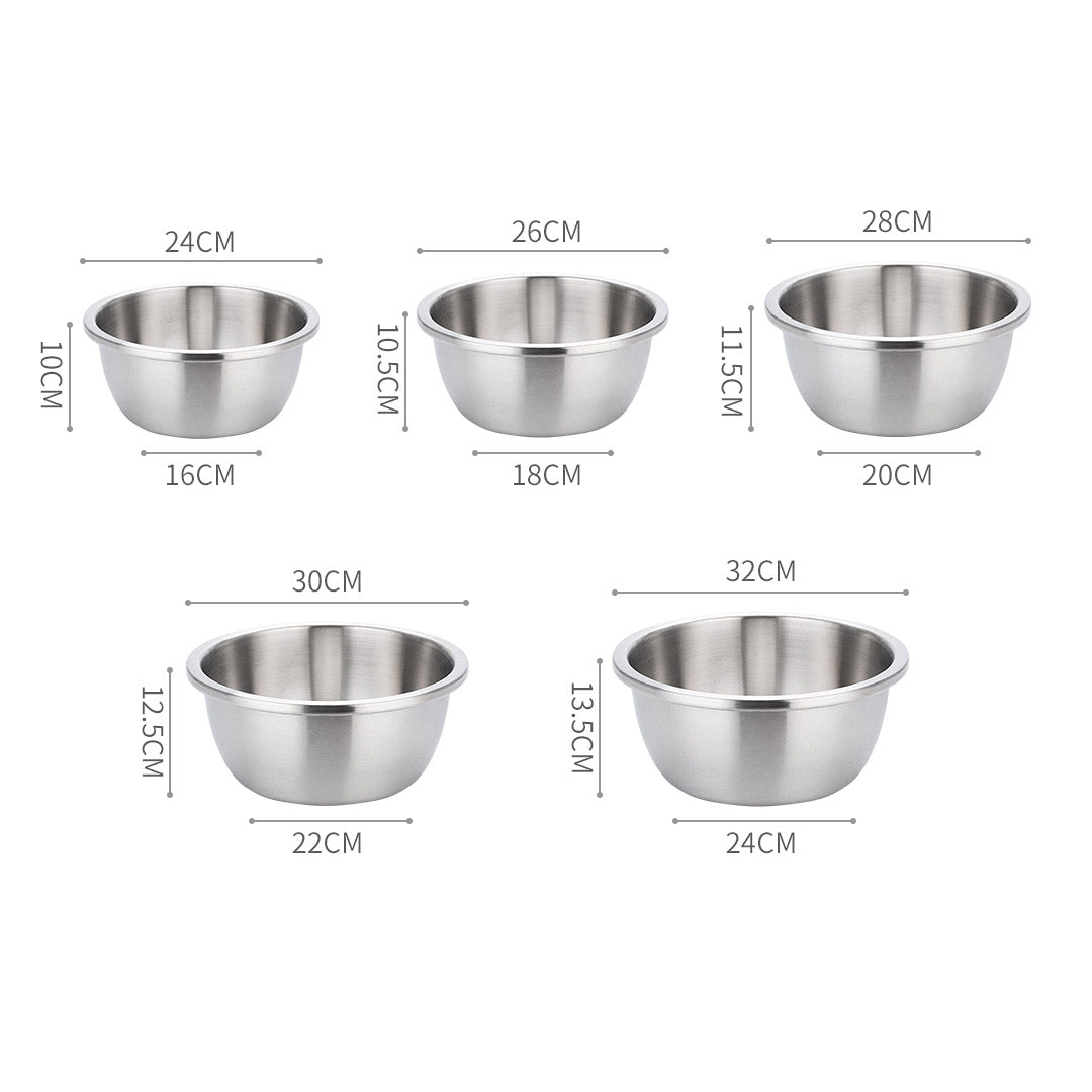 SOGA 5Pcs Deepen Matte Stainless Steel Stackable Baking Washing Mixing Bowls Set Food Storage Basin