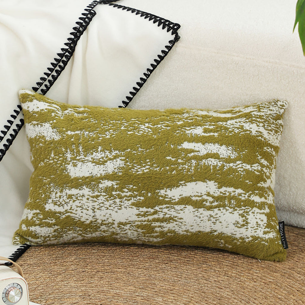 SOGA 30x50cm Olive Green & White Textured Decorative Pillowcase