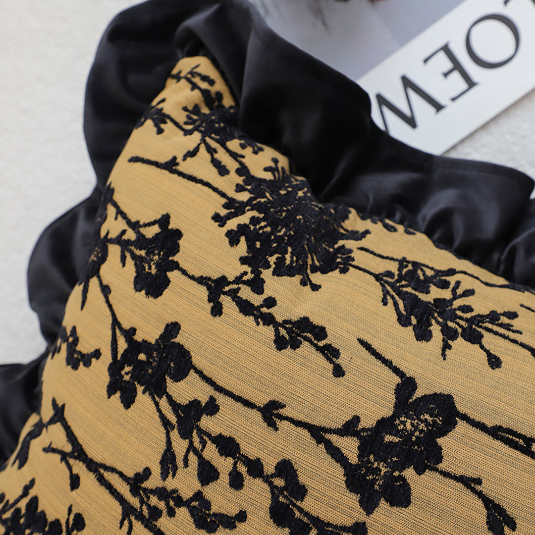 SOGA 45cm Elegant Black & Gold Floral Velvet Pillowcase
