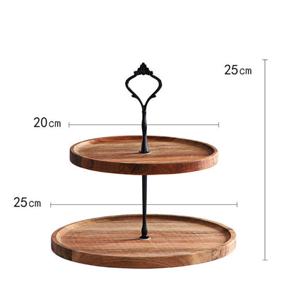 SOGA 2X 20cm 2 Tier Brown  Round Wooden Acacia  Dessert Tray Cake Snacks Cupcake Stand Buffet Serving Countertop Decor2 Tier