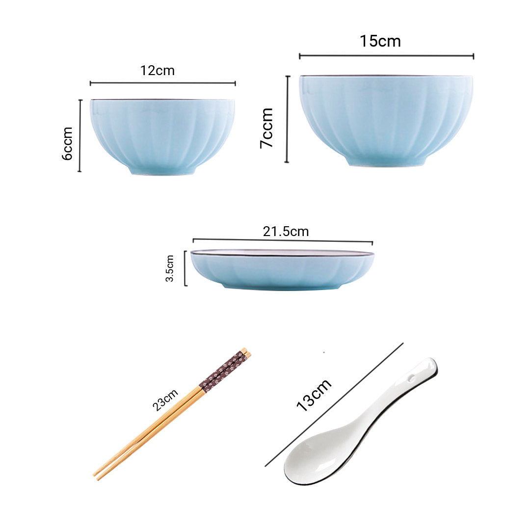 SOGA Blue Japanese Style Ceramic Dinnerware Crockery Soup Bowl Plate Server Kitchen Home Decor Set of 10