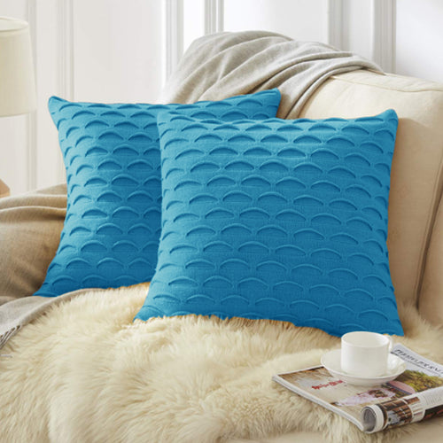 SOGA 2X 45cm Turquoise Blue Scalloped Wave Pillowcase – Textured Coastal Cushion Covers for Modern Home Décor
