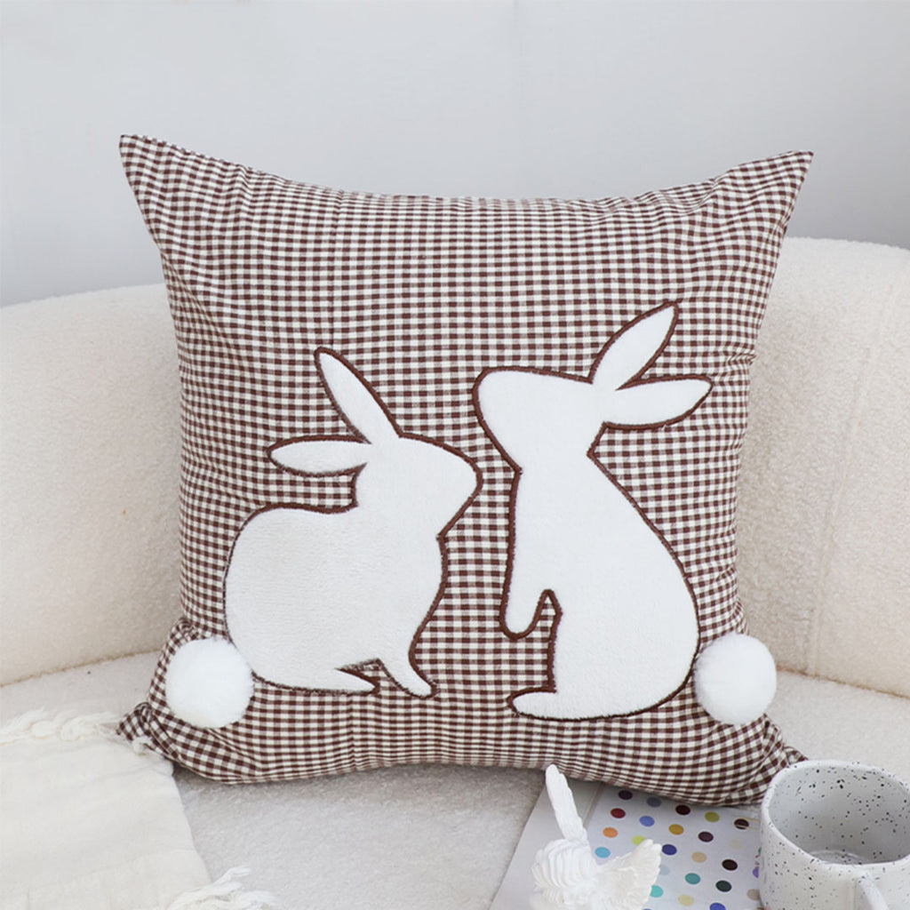 SOGA 2X 45cm Brown Gingham Bunny Pillowcase