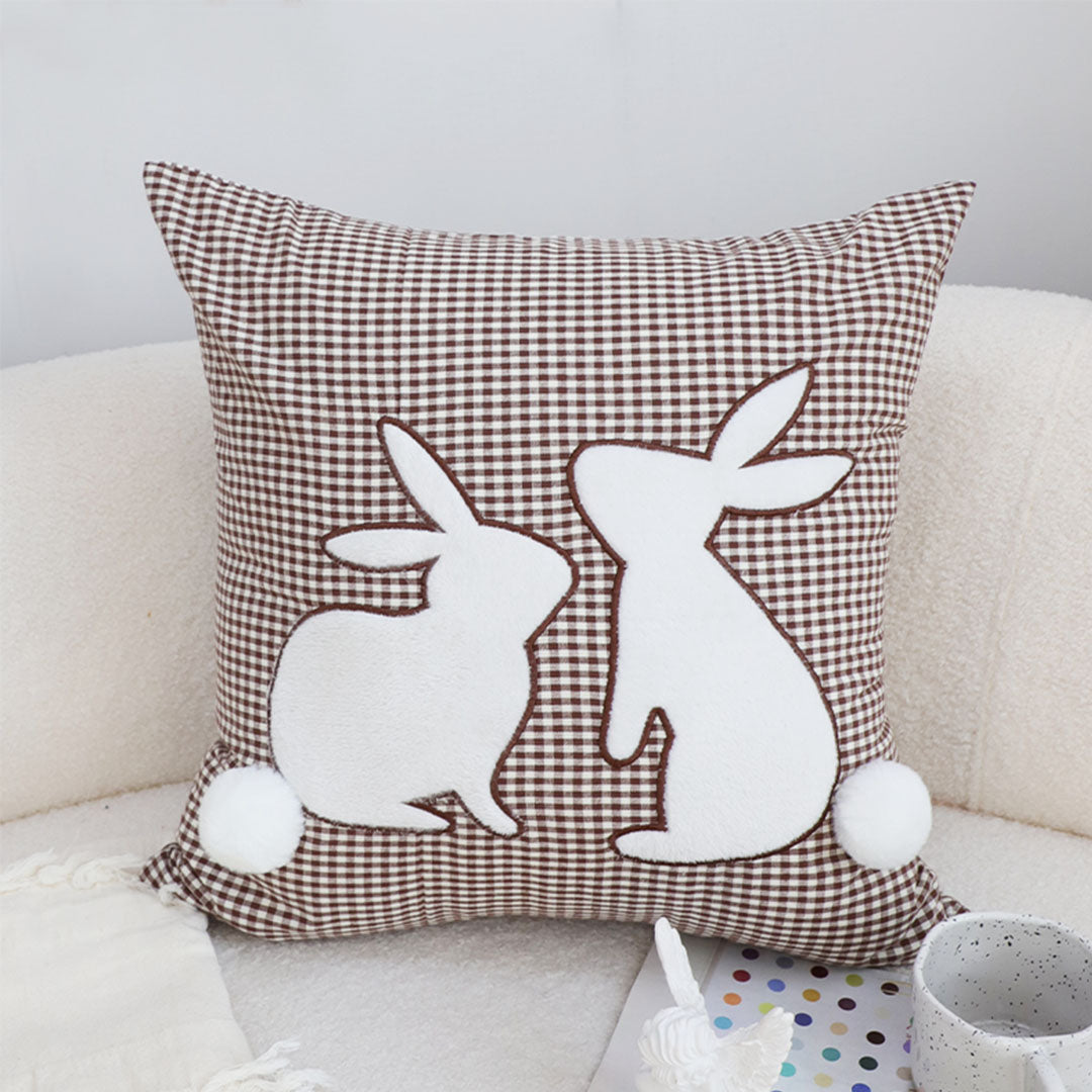 SOGA 2X 45cm Brown Gingham Bunny Pillowcase