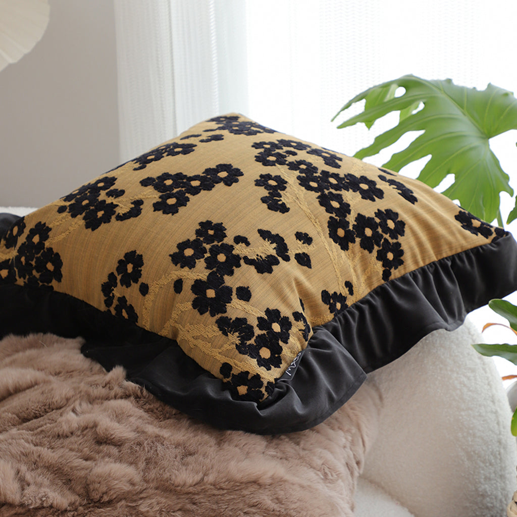 SOGA 45cm Velvique Floral Ruffle Pillowcase – Mustard Gold