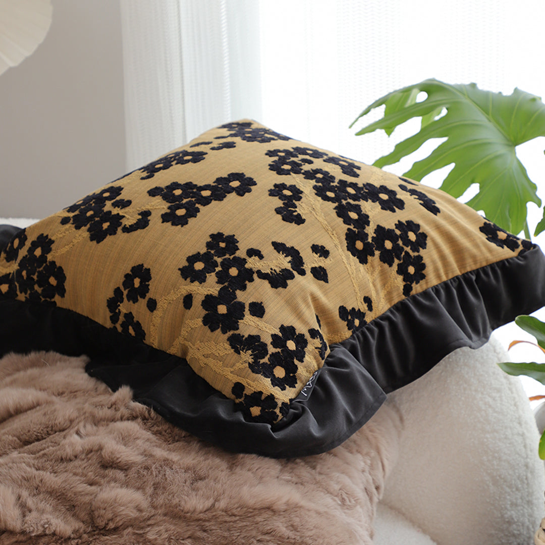 SOGA 45cm Velvique Floral Ruffle Pillowcase – Mustard Gold