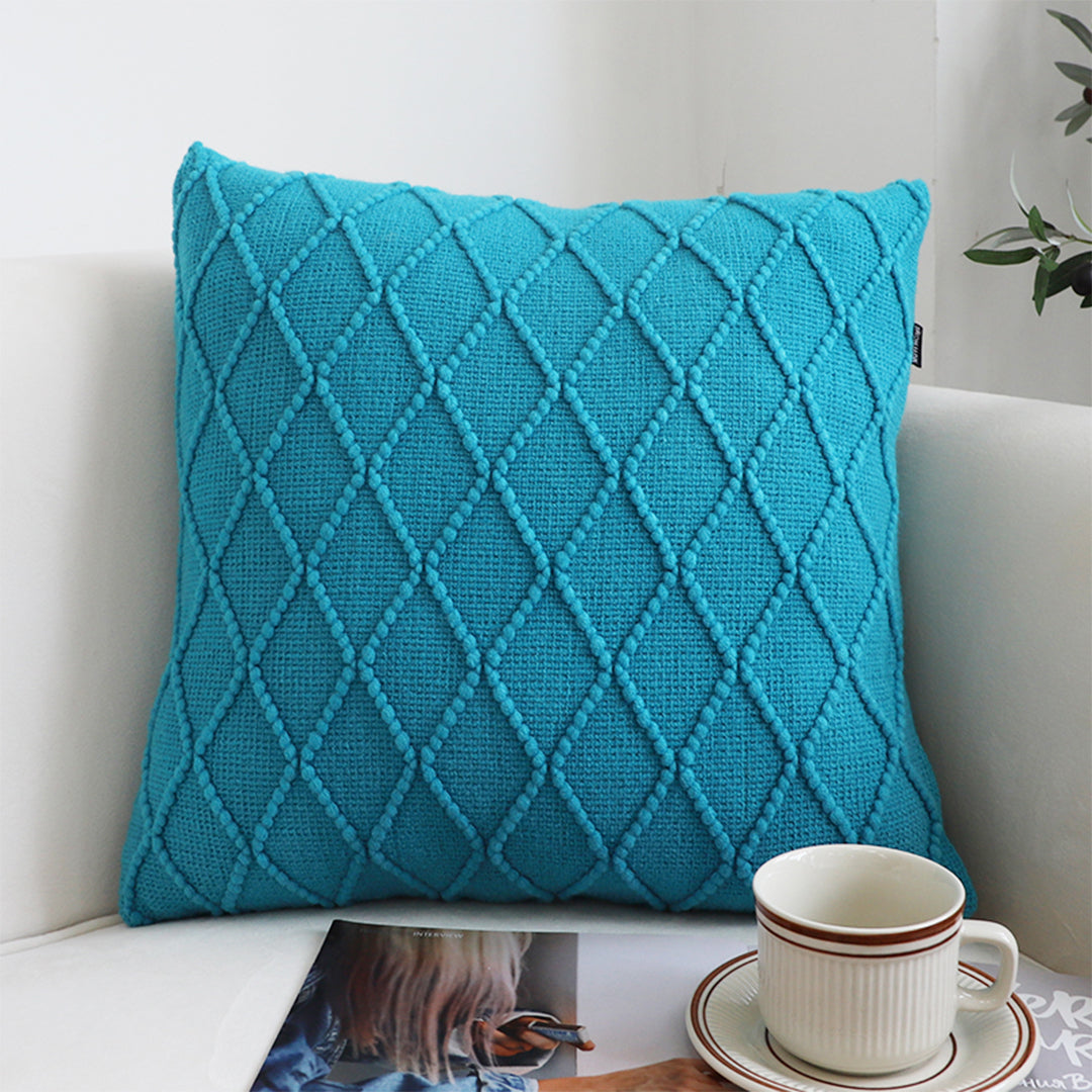 SOGA 2X 45cm Turquoise Diamond Knit Pillowcases – Soft Decorative Cushion Covers for Sofa, Bed & Home Décor