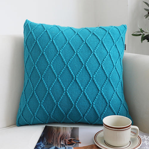 SOGA 2X 17.72in Turquoise Diamond Knit Pillowcases Soft Decorative Cushion Covers