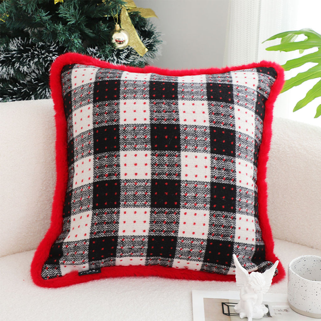 SOGA 45cm CozyFest Square Buffalo Plaid Fleece Pillowcase