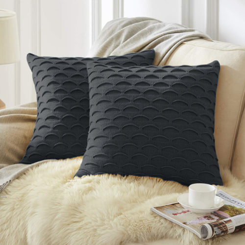 SOGA 2X 45cm Charcoal Gray Scalloped Wave Pillowcase – Textured Decorative Cushion Covers for Modern Home Décor