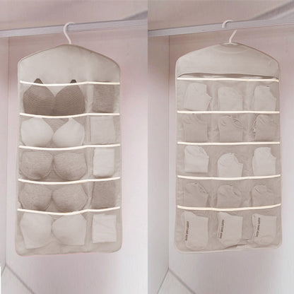 SOGA Grey Double Sided Hanging Storage Bag Underwear Bra Socks Mesh Pocket Hanger Home Organiser