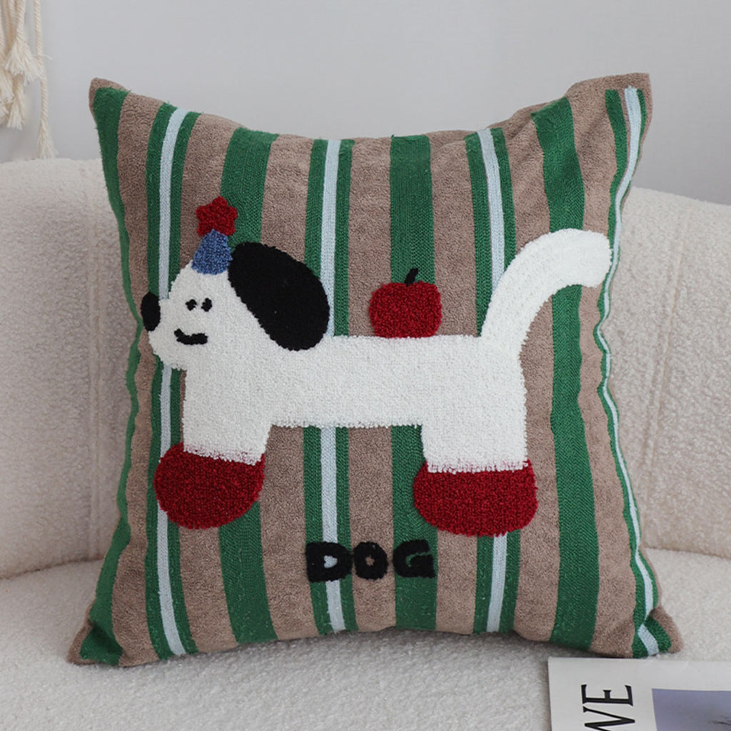 SOGA 45cm Cute Dog Print Green Red White Striped Polyester Decorative Pillowcase