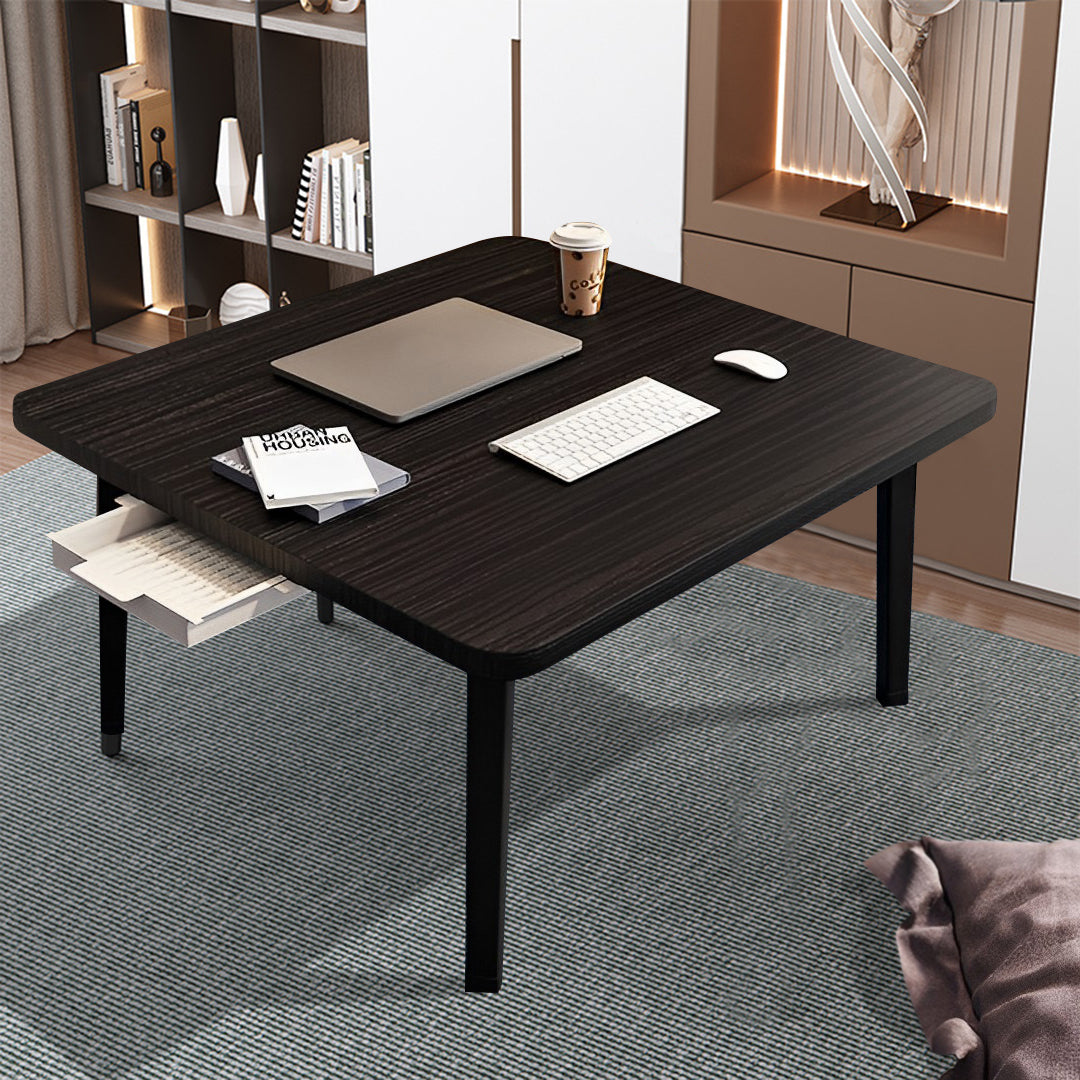 SOGA 2X Black Portable Floor Table Small Square Space-Saving Mini Desk Home Decor