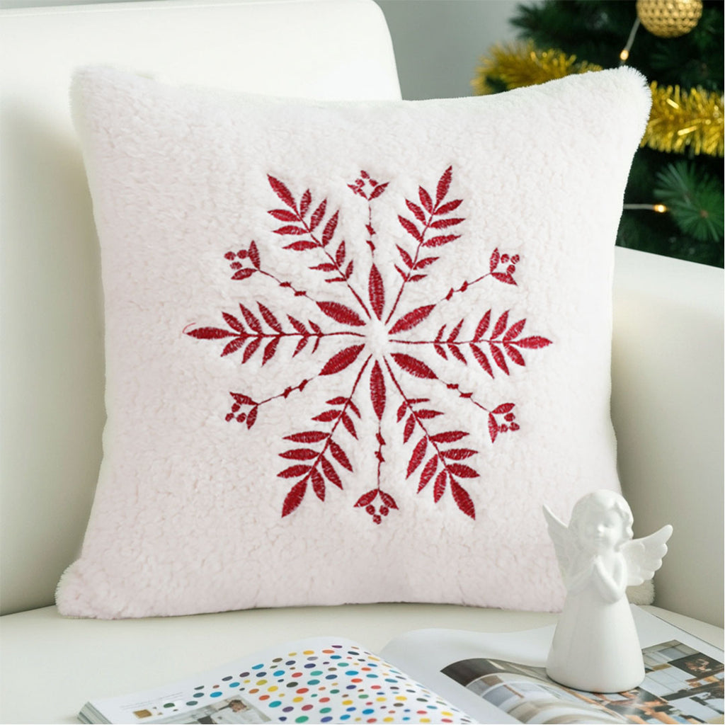 SOGA 45cm Christmas Snowflake Embroidered Faux Fur Throw Pillowcase