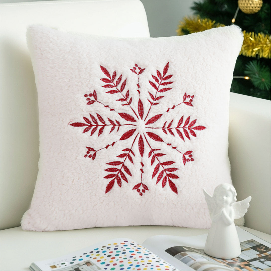 SOGA 45cm Christmas Snowflake Embroidered Faux Fur Throw Pillowcase