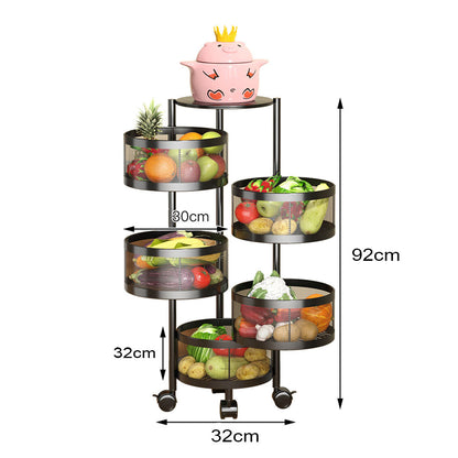 SOGA 2X 5 Tier Steel Round Rotating Kitchen Cart Multi-Functional Shelves Portable Storage Organizer with Wheels