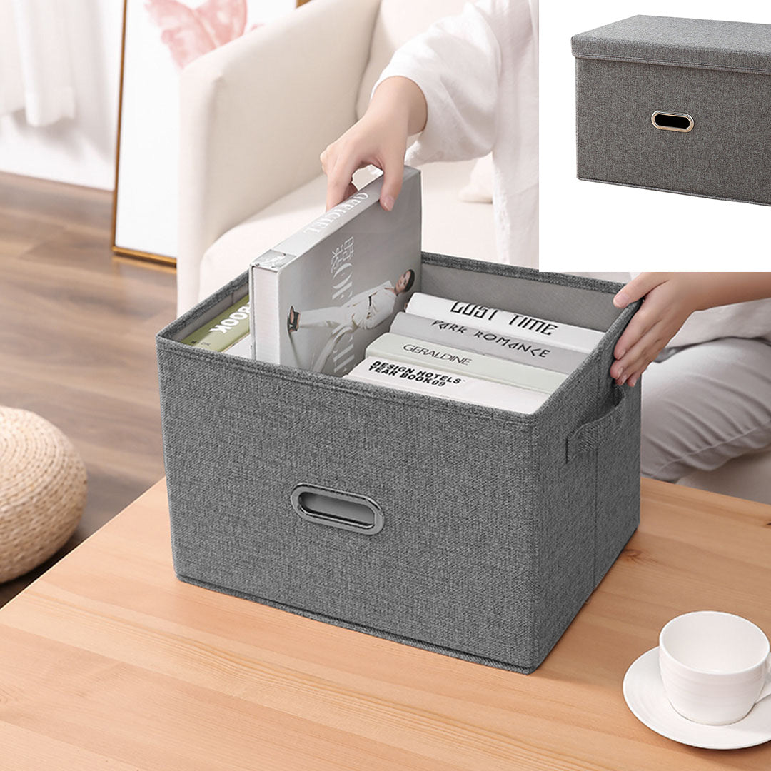 SOGA Grey Small Foldable Canvas Storage Box Cube Clothes Basket Organiser Home Decorative Box