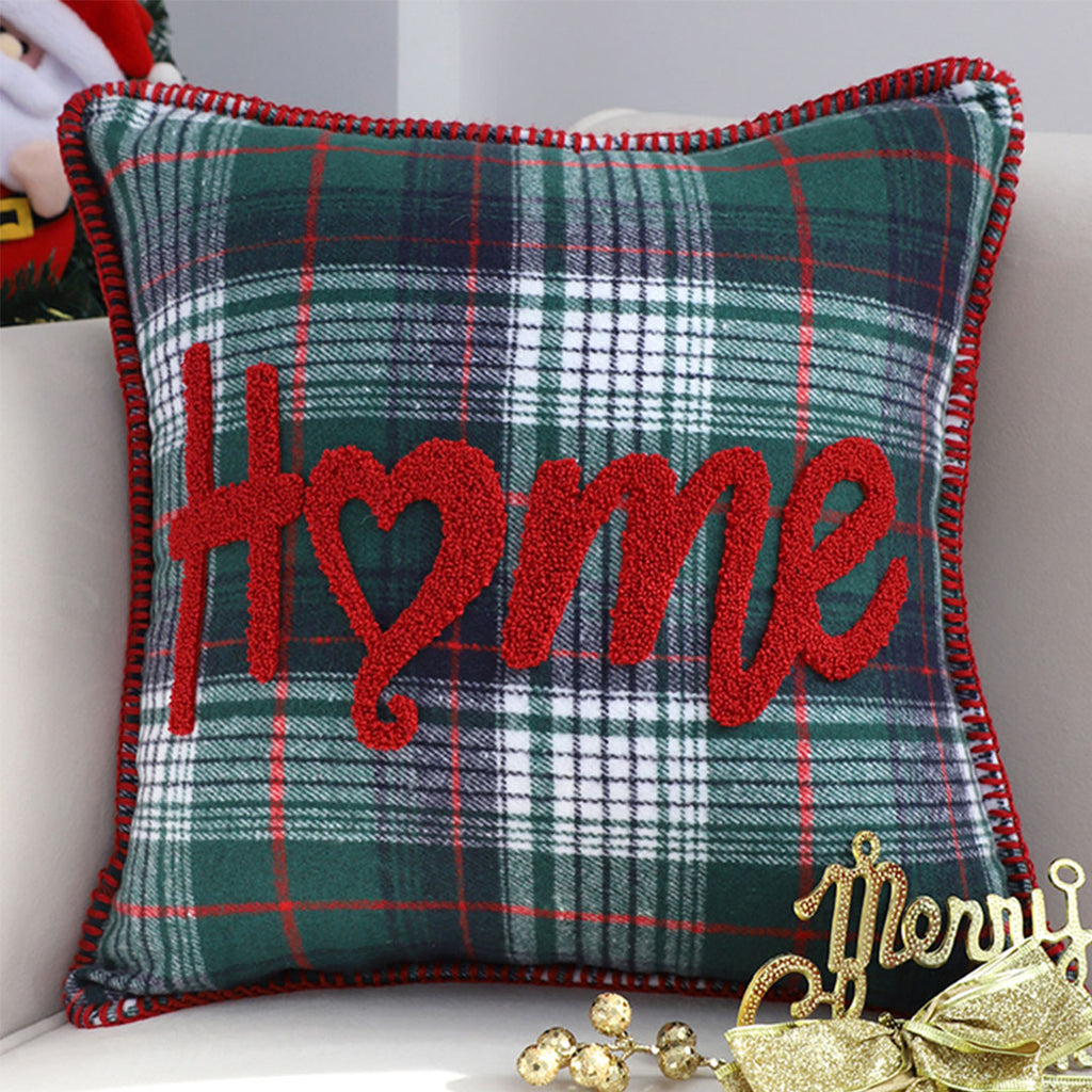 SOGA 45cm Rustic Plaid "Home" Accent Pillow Cover