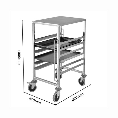 SOGA 2X Gastronorm Trolley 7 Tier Stainless Steel Bakery Trolley Suits 60x40cm Tray with Working Surface