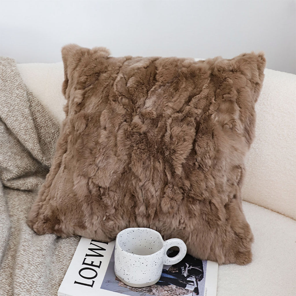 SOGA 45cm  LuxeFur Plush Brown Pillowcase