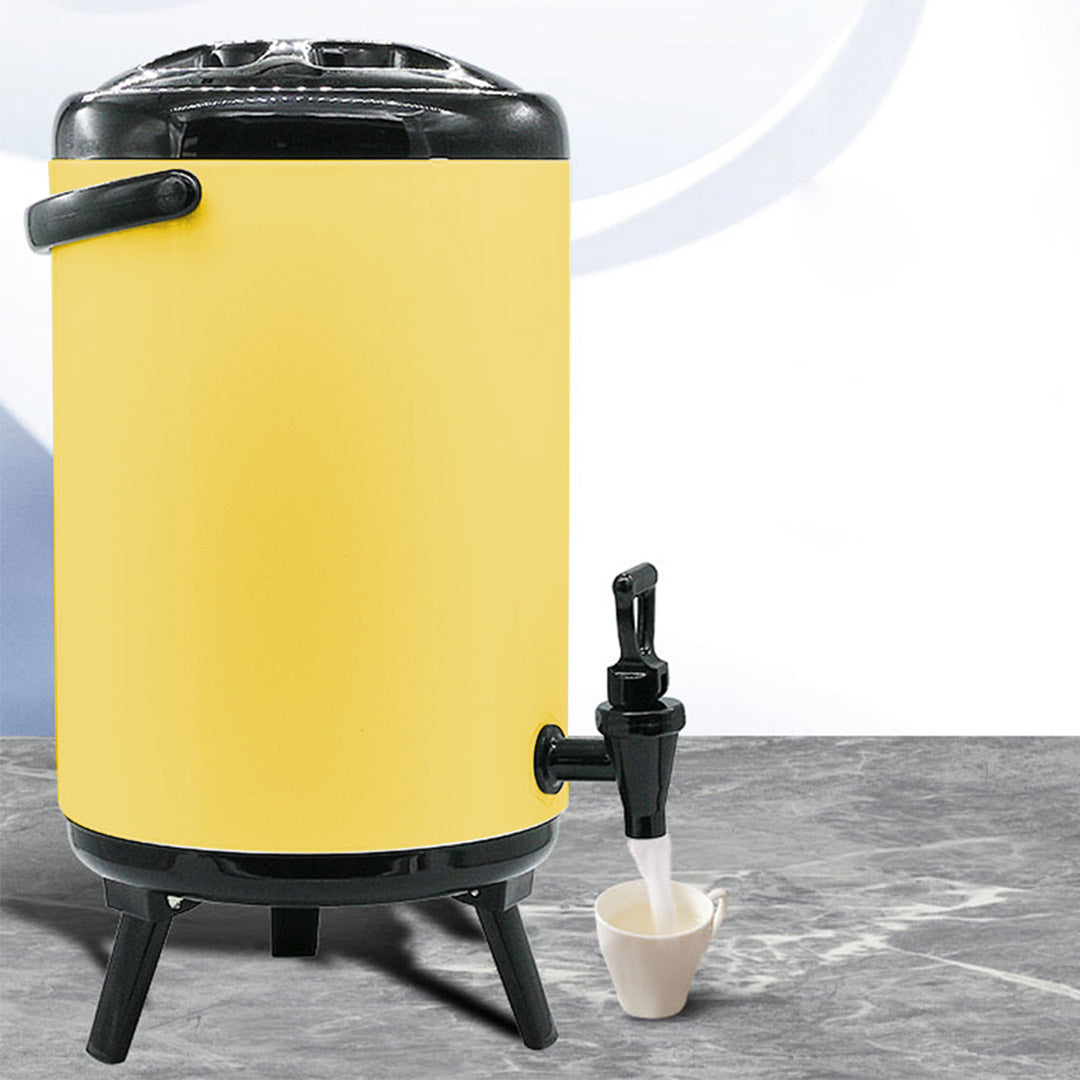 SOGA 4X 14L Stainless Steel Insulated Milk Tea Barrel Hot and Cold Beverage Dispenser Container with Faucet Yellow