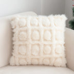SOGA 45cm Cream Pom-Pom Grid Pillowcase