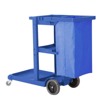 SOGA 3 Tier Multifunction Janitor Cleaning Waste Cart Trolley and Waterproof Bag Blue