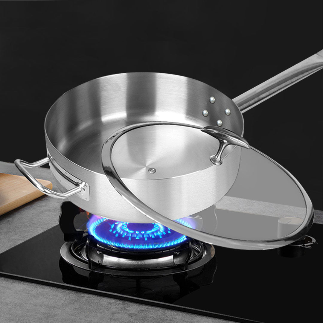 SOGA 2X 30cm Stainless Steel Saucepan With Lid Induction Cookware With Triple Ply Base