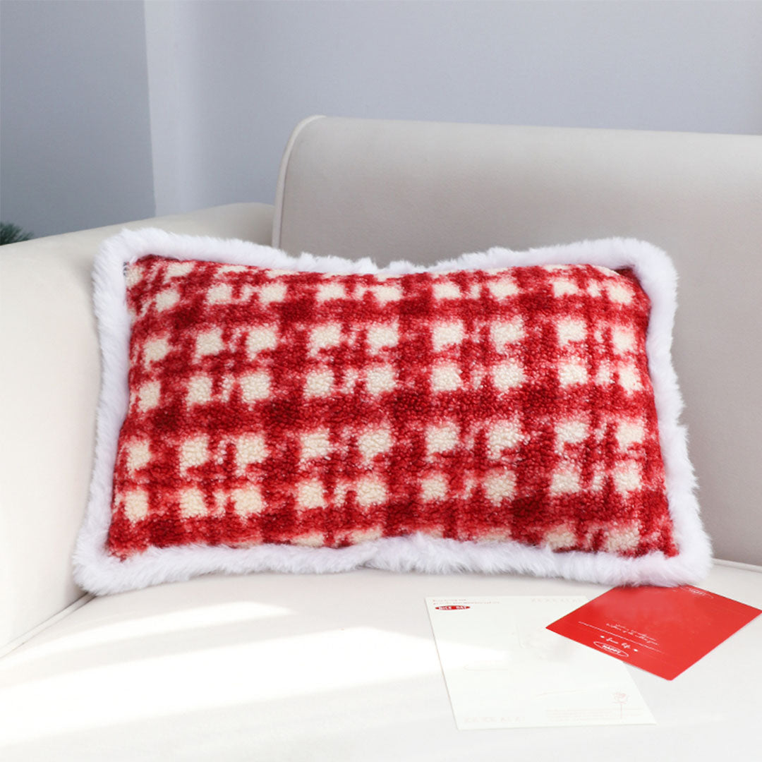 SOGA 2X 30x50cm Cozy Red Gingham Lumbar Pillow Cover