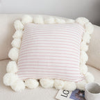 SOGA 45cm Cream Waffle Weave Pillow Cover with Pom Poms