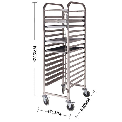 SOGA Gastronorm Trolley 15 Tier Stainless Steel with 60*40*5cm Aluminum Baking Pan Cooking Tray for Bakers