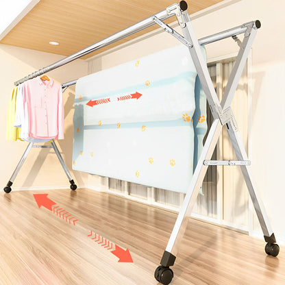 SOGA 2.4m Portable Standing Clothes Drying Rack Foldable Space-Saving Laundry Holder with Wheels